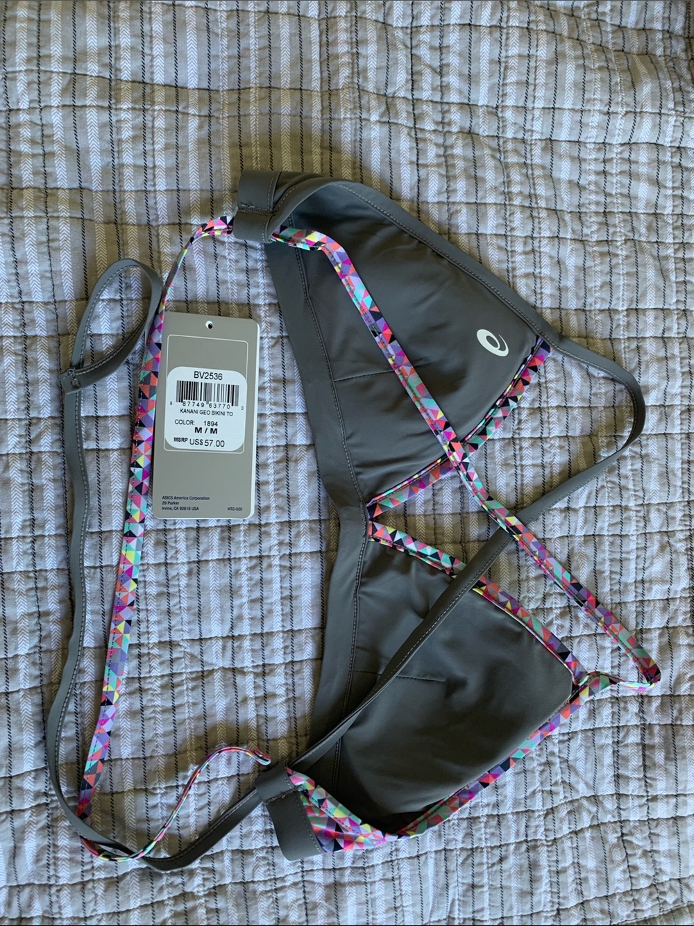ASICS Reversible Gray/Multicolor Geometric Triangle Bikini Set. - Picture 3 of 7